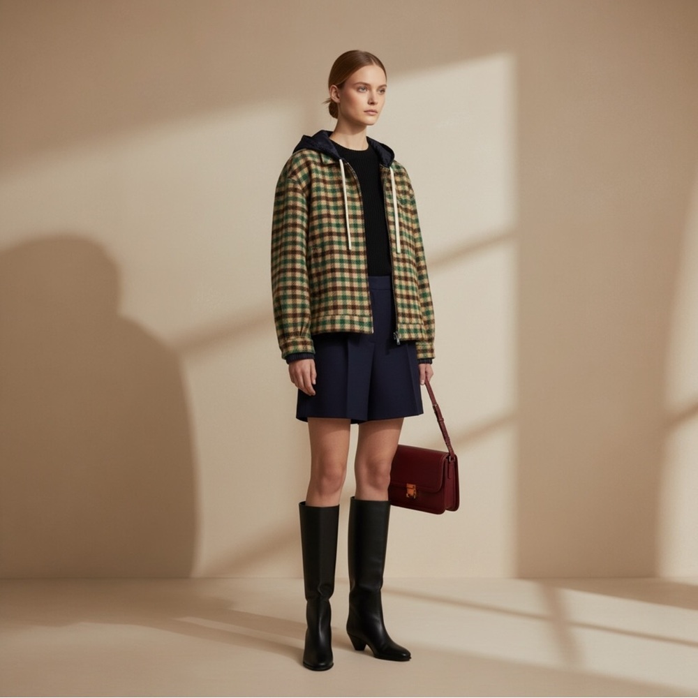 Miu Miu Gingham check and technical fabric jacket